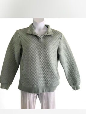 KIAVA Quilted Zip-Up Pullover Sweater - Sage Green